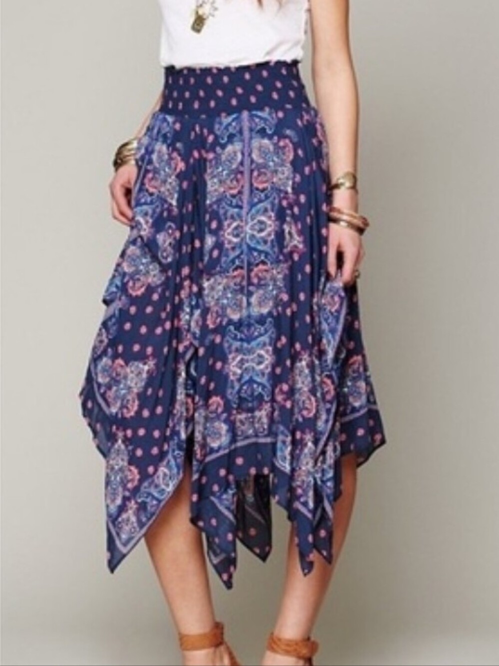 Free People Navy Blue Patterned Handkerchief Skirt